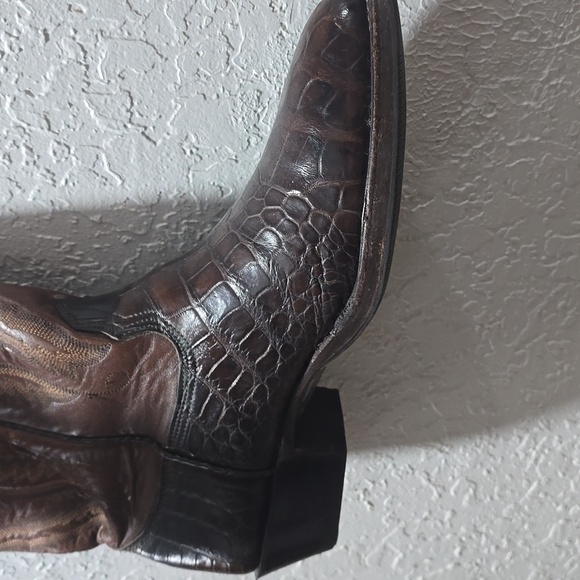 Vintage Exotic Alligator Brown Cowboy Western Boots Premium Leather-Larry Mahan - Picture 12 of 14
